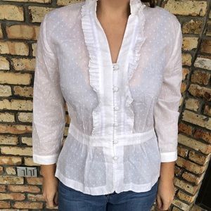 Loft White Ruffled Cotton Blouse